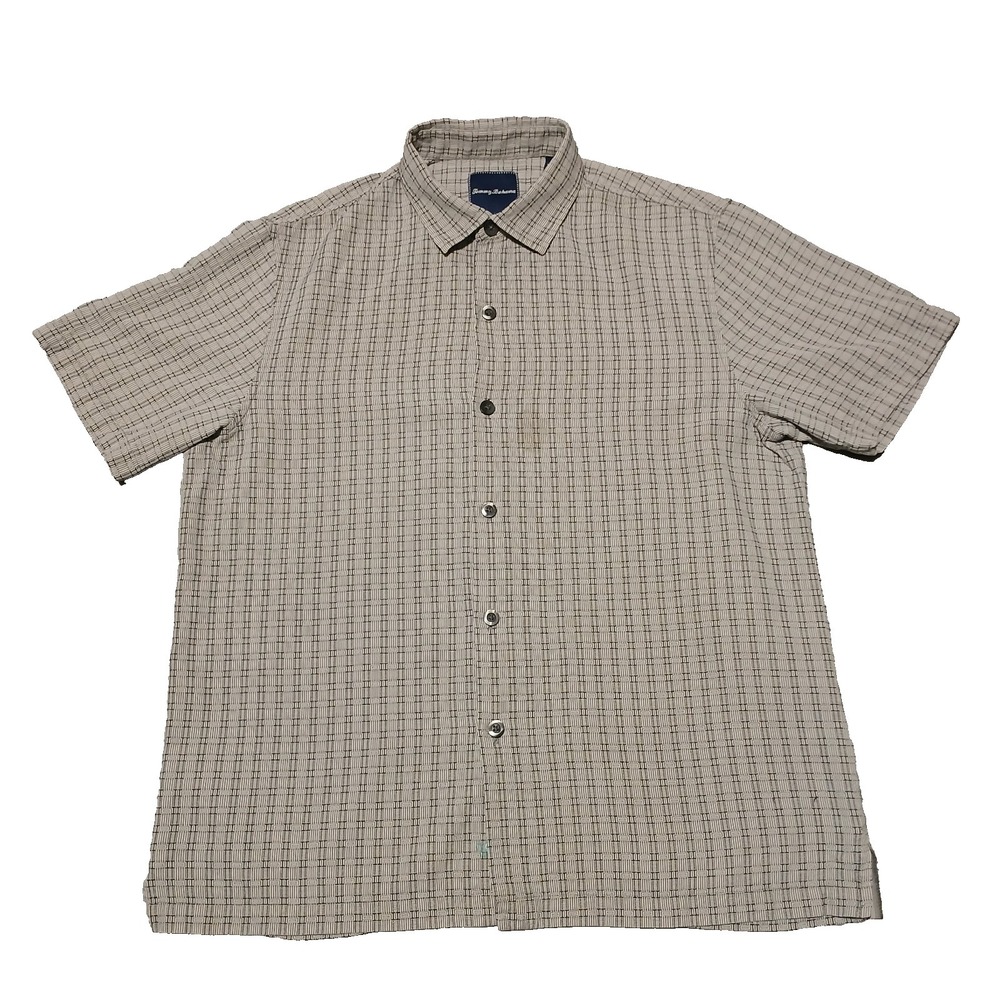 Tommy‎ Bahama Men's Size L 100% Silk Plaid Short Sleeve Button Up Casual Shirt